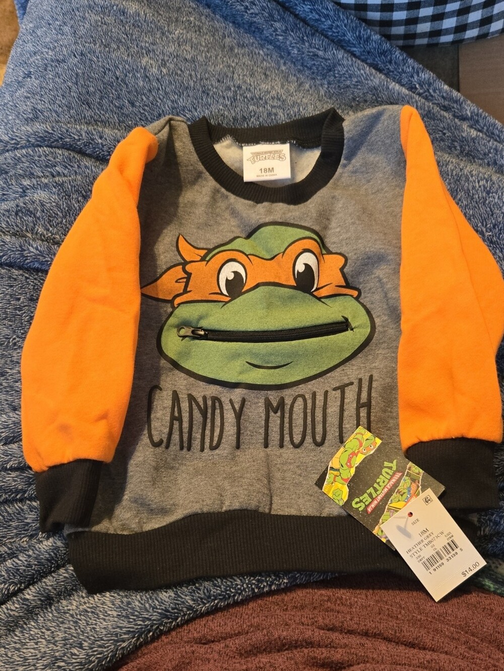 Teenage Mutant Ninja Turtles Orange & Gray 'Candy Mouth' Kids Sweatshirt - 18M